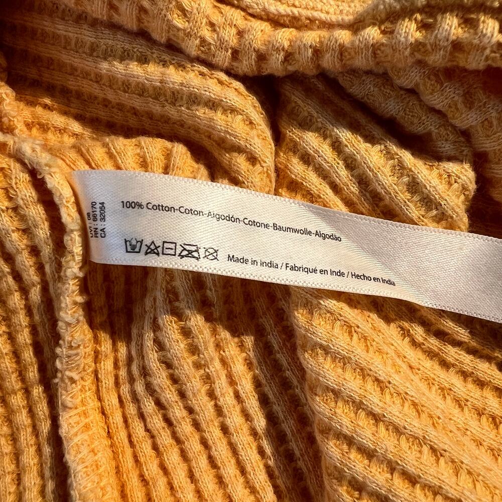 Free People One Top Cropped Interlaken Thermal Waffle Yellow Boho Lounge Cozy - Picture 8 of 8